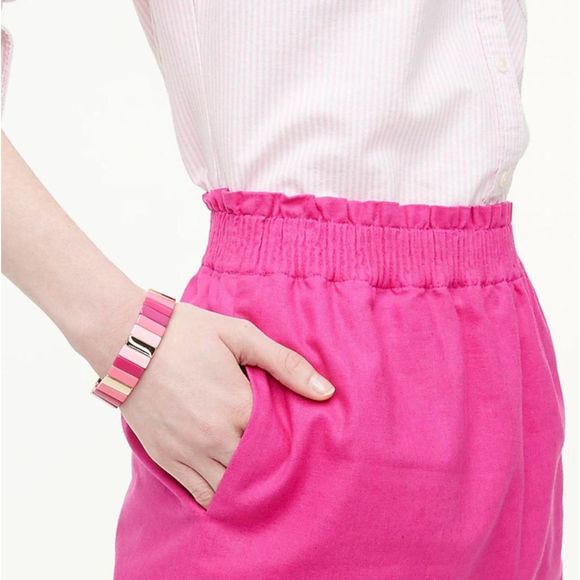 J. Crew Dresses & Skirts - J. Crew 00 Hot Pink Linen Paper Bag Style Elastic Cinched Waist w/ Pockets Skirt